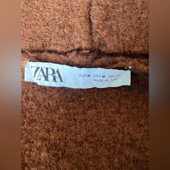 NWT ZARA TURNED UP CUFF KNIT COAT Brown Size M - Picture 5 of 14